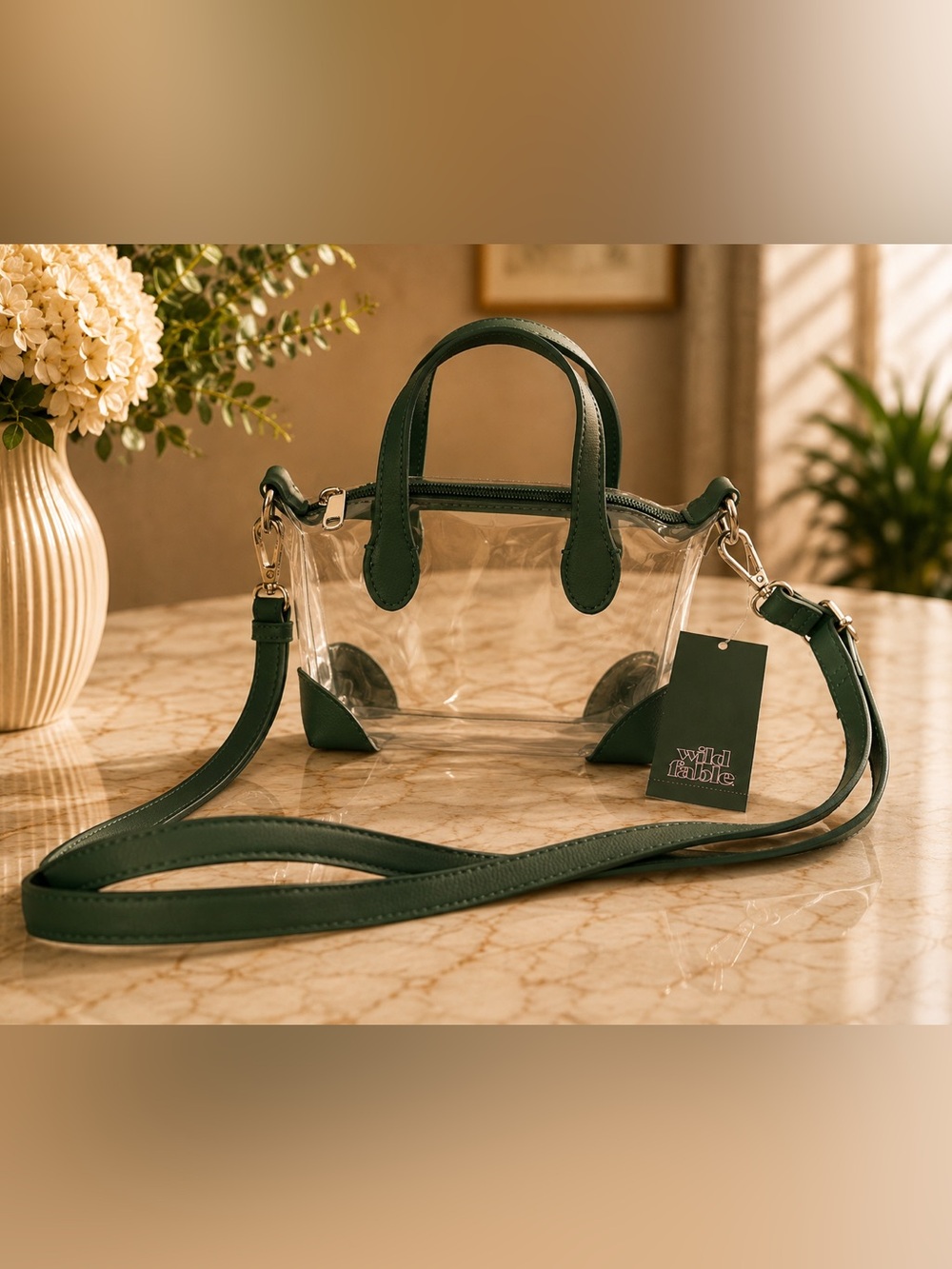 wild fable Clear Mini Tote with Dark Green Trim
